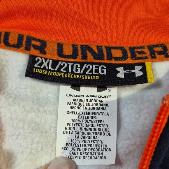 Under Armour 2XL Navy and Orange Fleece Hoodie. - Picture 2 of 15